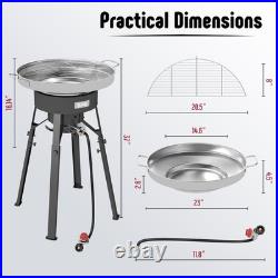Feasto 23 in. Stainless Steel Concave Comal Set with 54,000 BTU Propane Burner