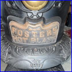 Foster Stove Co. Fosters Hot Blast 14 Antique Cast Iron Coal Stove Black Gold