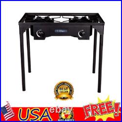 Freestanding 2 Burner Cast Iron Stove with Stand Camp Cooking Outdoor Grill