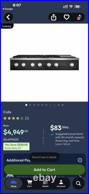 GE Cafe 48 Inch Wide 6 Burner Natural Gas Rangetop with Griddle