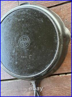 GRISWOLD Cast Iron Skillet #12 Small Stamp withHeat Ring-Erie PA-#719 D