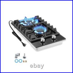 Gas Cooktop 2 Burner, 12 Inch Propane Cooktop, Black Tempered Glass