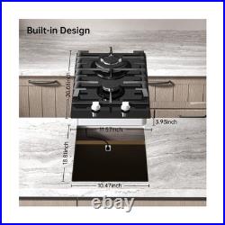 Gas Cooktop 2 Burner, 12 Inch Propane Cooktop, Black Tempered Glass