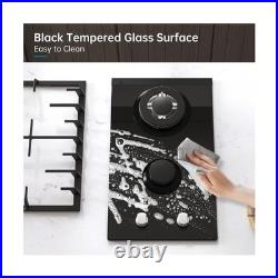 Gas Cooktop 2 Burner, 12 Inch Propane Cooktop, Black Tempered Glass