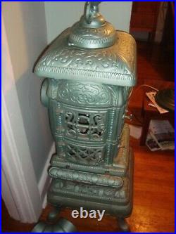 Goldenrod #14, ANTIQUE, PARLOR CAST IRON, Wood Heater POT BELLY Stove18 base