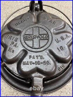 Griswold #18 Heart & Star Waffle Iron Cast Iron