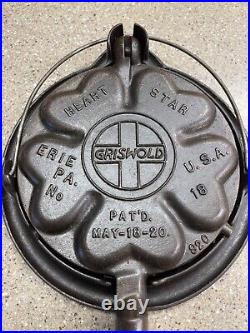 Griswold #18 Heart & Star Waffle Iron Cast Iron