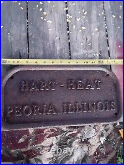 HART HEAT PEORIA ILLINOIS Cast Iron Stove Cover Wall Art Old Sign