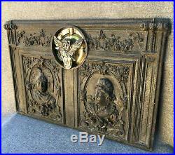 Heavy antique french stove door ornament 19th century bronze and cast iron