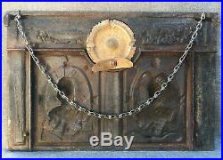 Heavy antique french stove door ornament 19th century bronze and cast iron