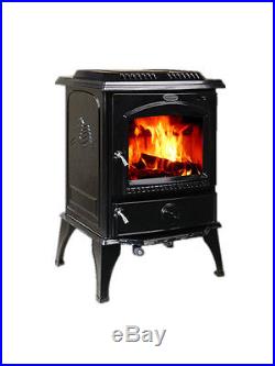 HiFlame 18.5KW Medium Cast Iron Wood Stove and Fireplace HF717U Enamel Black
