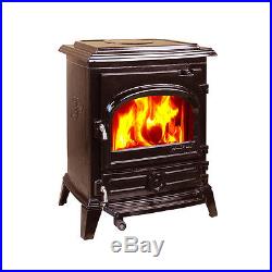 HiFlame EPA-approved Small Cast Iron Wood Burning Stove HF517U Enamel Brown