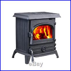 HiFlame Pony Top or Rear 1600 Sq. Ft Cast Iron Wood Heating Stove, Paint Black