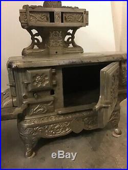 J & E Stevens Very Ornate Nickel-plated Cast Iron Rival Child's Stove C. 1895