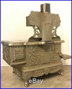 J & E Stevens Very Ornate Nickel-plated Cast Iron Rival Child's Stove C. 1895