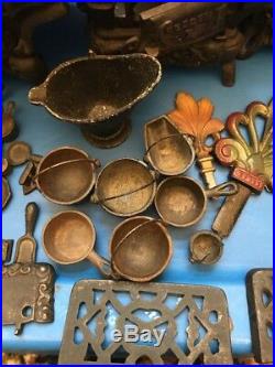 LARGE LOT OF ANTIQUE CAST IRON CRESCENT, QUEEN & POT BELLY Stoves WithAccessories