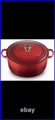 LeCreusetNEW13.25QtSignature Round French Dutch Oven Cerise, Red Color