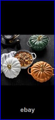 LeCreuset NEWEnameledCastIronPumpkinCocottePersimmonColor4Qt