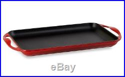 Le Creuset Cast Iron Griddle Enameled Rectangular Skinny Red Stove Oven Broiler