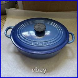 Le Creuset France Oval Dutch Oven #27 Blue Cast Iron 4.5Qt withLid Le Creuset France Oval Dutch Oven #27 Blue Cast Iron 4.5Qt withLid