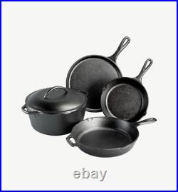 Lodge Cookware Set Black Cast Iron Round Pre-Seasoned Easy-Grip Handles 5-Piece Lodge Cookware Set Black Cast Iron Round Pre-Seasoned Easy-Grip Handles 5-Piece