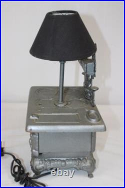 Lot (2) Stern Industries Cast Iron Oven/Stove Miniature Lamps withShades vtg mini