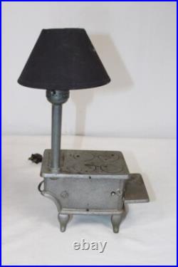 Lot (2) Stern Industries Cast Iron Oven/Stove Miniature Lamps withShades vtg mini
