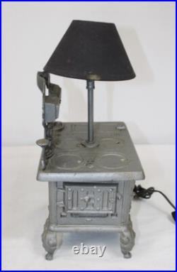 Lot (2) Stern Industries Cast Iron Oven/Stove Miniature Lamps withShades vtg mini
