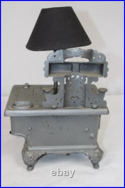 Lot (2) Stern Industries Cast Iron Oven/Stove Miniature Lamps withShades vtg mini
