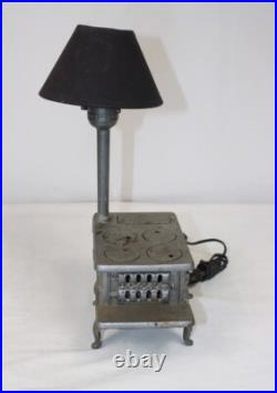 Lot (2) Stern Industries Cast Iron Oven/Stove Miniature Lamps withShades vtg mini