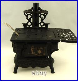 Lot Of 2 Antique Crescent Cast Iron Toy Wood Cook Stove withAcc Salesman Sample