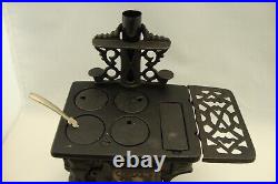 Lot Of 2 Antique Crescent Cast Iron Toy Wood Cook Stove withAcc Salesman Sample
