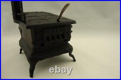 Lot Of 2 Antique Crescent Cast Iron Toy Wood Cook Stove withAcc Salesman Sample