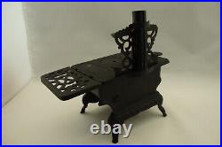 Lot Of 2 Antique Crescent Cast Iron Toy Wood Cook Stove withAcc Salesman Sample