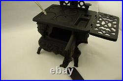 Lot Of 2 Antique Crescent Cast Iron Toy Wood Cook Stove withAcc Salesman Sample