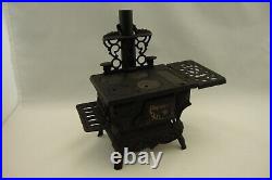 Lot Of 2 Antique Crescent Cast Iron Toy Wood Cook Stove withAcc Salesman Sample