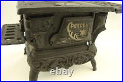 Lot Of 2 Antique Crescent Cast Iron Toy Wood Cook Stove withAcc Salesman Sample