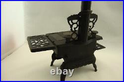 Lot Of 2 Antique Crescent Cast Iron Toy Wood Cook Stove withAcc Salesman Sample