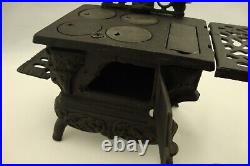 Lot Of 2 Antique Crescent Cast Iron Toy Wood Cook Stove withAcc Salesman Sample