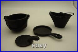 Lot Of 2 Antique Crescent Cast Iron Toy Wood Cook Stove withAcc Salesman Sample