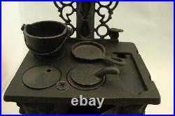 Lot Of 2 Antique Crescent Cast Iron Toy Wood Cook Stove withAcc Salesman Sample