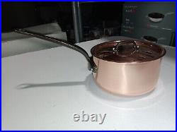 Mauviel M'200 CI 2mm Copper Sauce Pan With Lid & Cast Iron Handles, 1.8-Qt