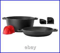 MegaChef 5 Quart Pre-Seasoned 2-in-1 Cast IronDutch Oven and MegaChef 5 Quart Pre-Seasoned 2-in-1 Cast IronDutch Oven and