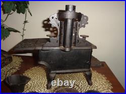 Mini Cast Iron Wood Cooking Stove Pots & Pans ANTIQUE Crescent SALESMAN Sample