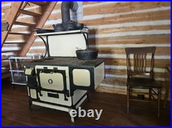 Monarch Enamel Cast Iron Wood Cook Stove 3 Burner Baking Oven Cream/Black