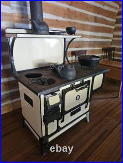 Monarch Enamel Cast Iron Wood Cook Stove 3 Burner Baking Oven Cream/Black