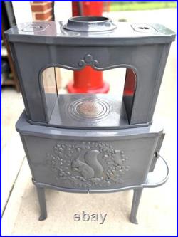Morso Cast Iron Multifuel Antique Heating Stove Gray with Squirrel Motif