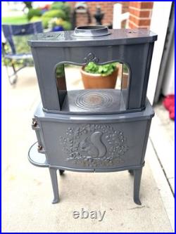 Morso Cast Iron Multifuel Antique Heating Stove Gray with Squirrel Motif