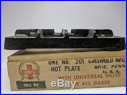 NOS Griswold No. 201 Hot Plate Table Top Gas Stove Cast Iron Parts / Repair READ