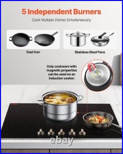 New Induction Cooktop, 9200W Electric Countertop Burner, 5 Burner Knob Control